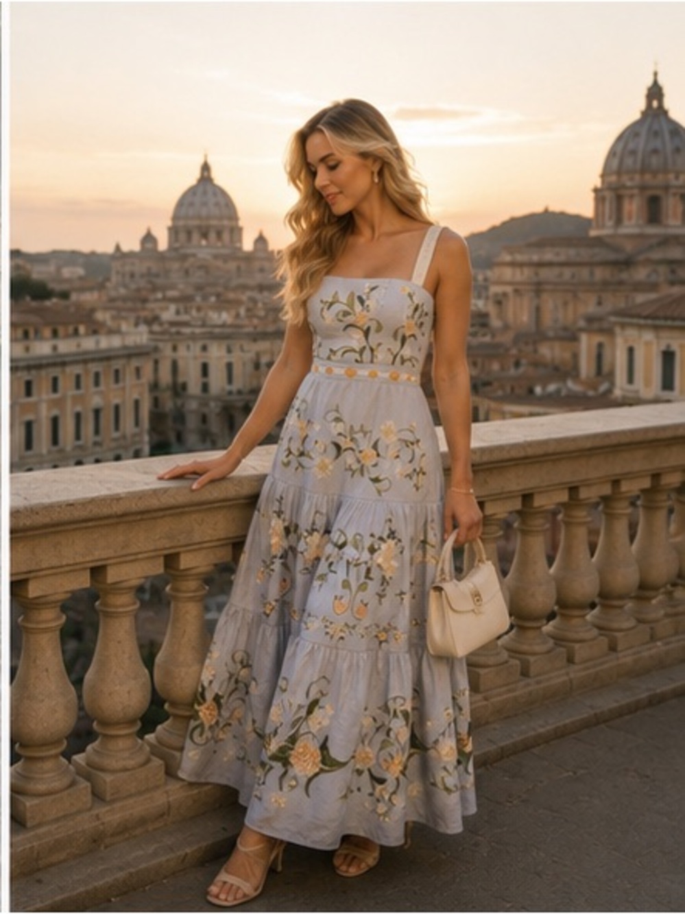 Light Blue Floral Embroidered Maxi Dress - Picture 13 of 16